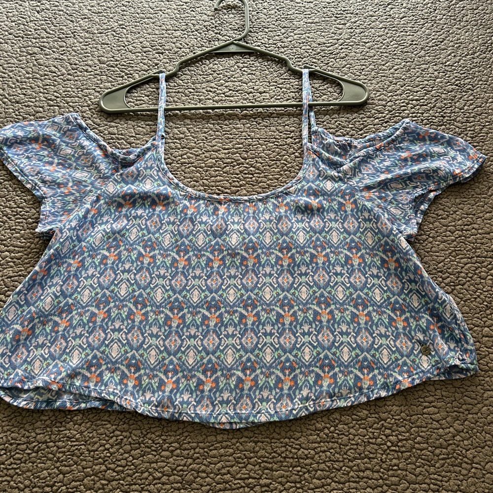 Hollister Blue and Orange Patterned Blouse